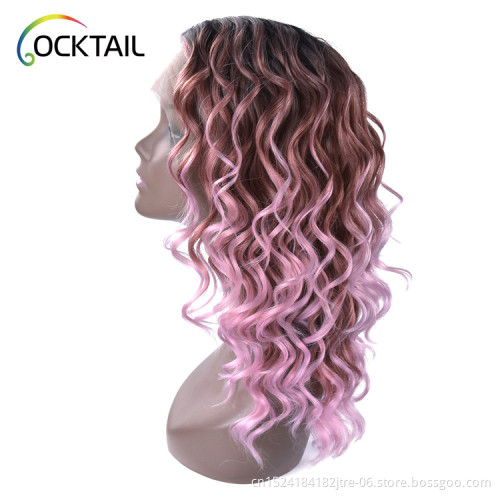 wholesale long pink and brown synthetic fiber lace front wig